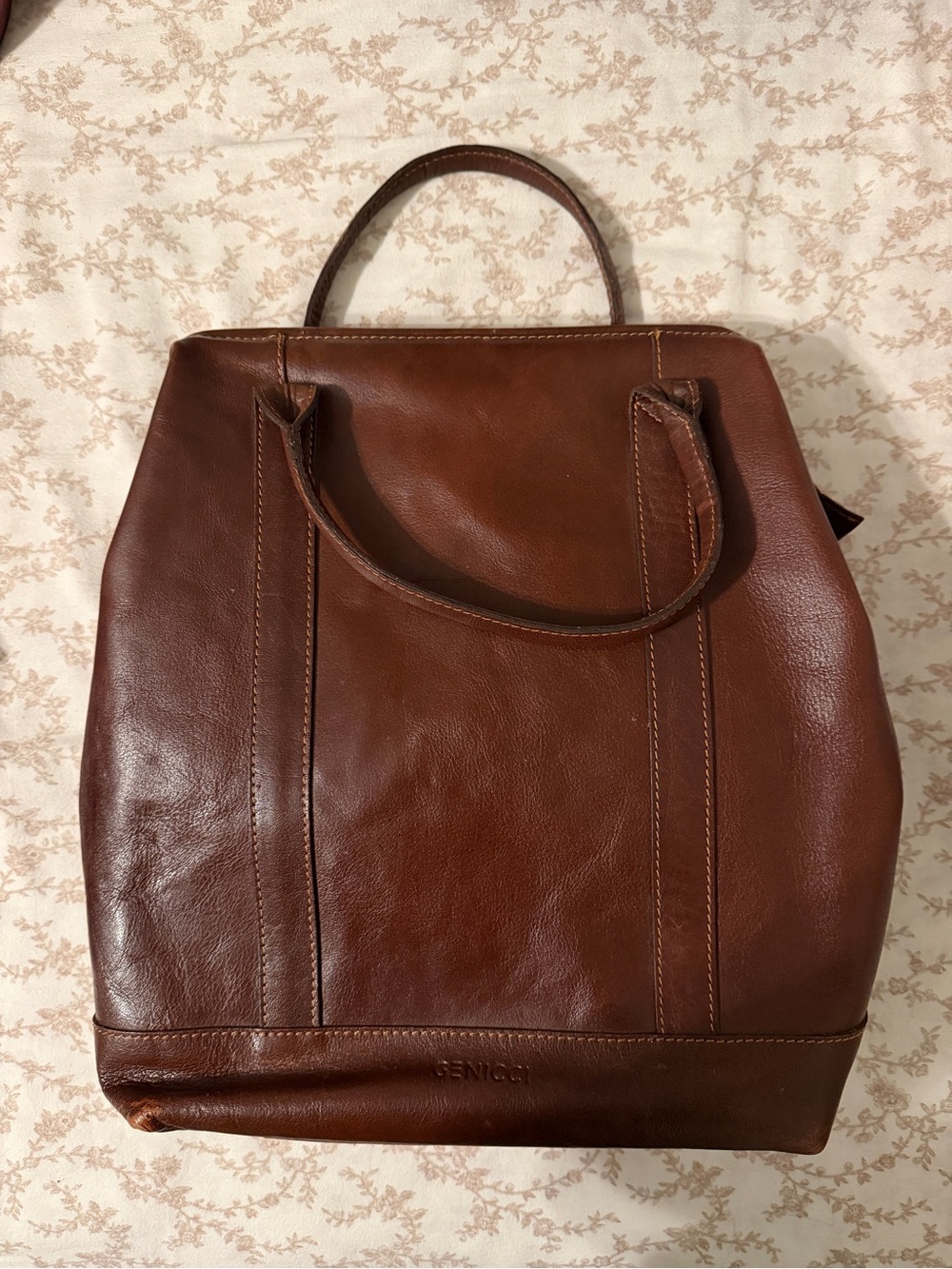 Classic Brown Leather Backpack Tote for Women